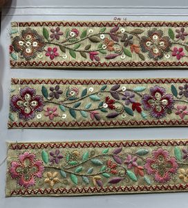 Lacets de travail en fil brodé sur mesure avec bordure en zigzag conçus en 3 couleurs avec broderie de paillettes de 2 pouces de largeur - Product Image 3