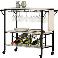 Chariot de service extérieur pour hôtel, moderne, en métal, à trois niveaux, fait main, avec 4 roulettes pivotantes et surfaces de plateau en verre cristal écologique