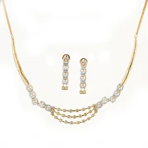 American Diamond 2 Tone plated Delicate Cz Necklace Set 423446 Fashion Jewellery Wholesalers in India