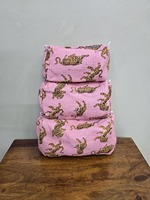 Ensemble de voyage 3 pièces matelassé en coton imprimé tigre, étui zippé vintage, écologique, résistant à l'eau, durable, grand format pour rangement de maquillage