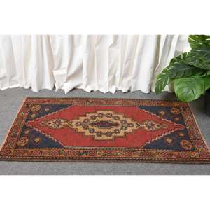 Alfombra Kilim clásica de gran tamaño, 1,8x3,4 pies, rojo y negro, respaldo de látex de lana rectangular para pasillo, Alfombra de área turca, Alfombra de habitación de 10mm - Product Image 2