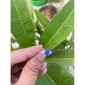 Bague de fiançailles en argent sterling 925 avec saphir bleu, diamant taille princesse, plaqué rhodium, bijoux fins, motif griffe d'animal - Product Image 3