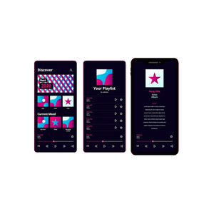 การออกแบบ UI แอปเพลงพร้อมกราฟิกอินเทอร์เฟซสำหรับการเข้าสู่ระบบบัญชี อีควอไลเซอร์ และตัวเลือกการเล่นเพลง - Product Image 2