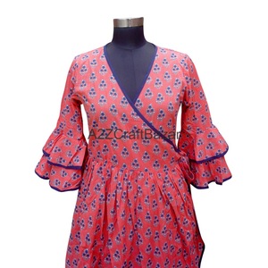 Vestido Floral en Línea A para Mujer, Cuello en V, Largo Midi, con Mangas con Volantes 3/4, Vestido Cómodo y Elegante para Uso Casual y de Fiesta - Product Image 2