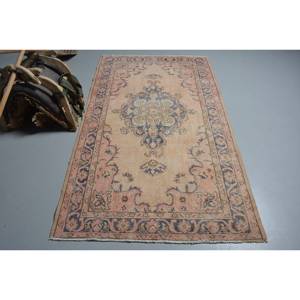 Alfombra turca Vintage Beige Negro 3.9x6.7ft Tejido plano de lana con patrón de retazos para decoraciones de sala de estar - Product Image 1