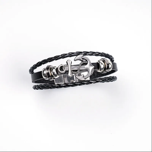 À la mode rétro Punk Bracelet en cuir alliage unique ancre et croix charme Design mode Bracelet pour hommes en vrac approvisionnement en gros - Product Image 2