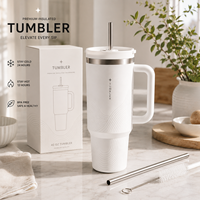 Gobelet isotherme de 40 oz avec poignée et paille, en acier inoxydable à double paroi, tasse de voyage sous vide, personnalisable OEM/ODM, vente en gros