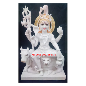 Best Quality White Marble God <b>Shiva</b> <b>Statue</b> With Sitting On Nandi Maharaj Pure Handmade Work Use For Worship In Home And Temple - Product Image 1