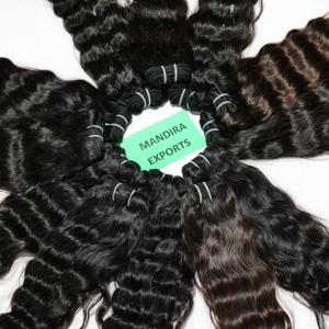 Vente en gros d'extensions de cheveux humains indiens ondulés non traités de qualité supérieure 100% cheveux vierges bruts faisceaux naturels couleur noire - Product Image 2