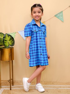 Nueva ropa de verano para niñas, vestido informal de princesa para fiesta a cuadros, ropa de algodón para niños, vestido a cuadros - Product Image 4