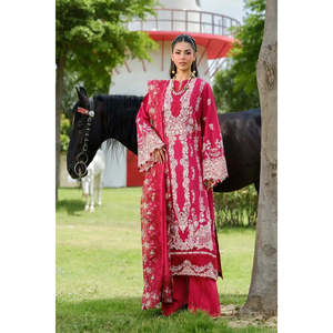 Tissu en dentelle 100% coton Elaf Premium Luxury Lawn Edition 26 ELH-6B JULIET TC-1537 Rouge rosé pour femmes - Product Image 1