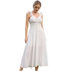 Robe de mariée longue taille élastique pour femmes OEM, Renaissance, col en v carré, évasée, trapèze, gothique, Lyocell