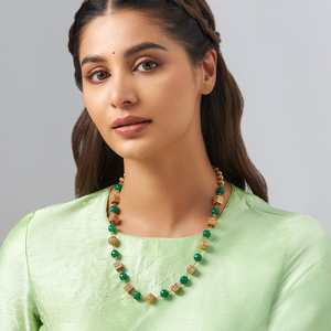Collier Mala antique 158352 en bois religieux avec motifs de boules de diamant, de chiffres et de fleurs, et pompon, pour cadeaux, fiançailles, ou à porter avec un pull - Product Image 2