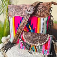 Nouveau sac à main en cuir usiné aztèque de Style traditionnel occidental sac à bandoulière coloré pour femmes et pochette à bracelet ensemble combiné Unique