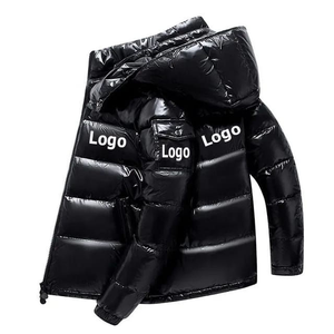 เสื้อโค้ทผู้ชายแบบมีฮู้ดสีดำเงา แต่งลายเสือดาว ซิปหน้า บุใยอุ่น ทรงบับเบิ้ล แฟชั่นฤดูหนาว บรรจุภัณฑ์แบบดรัม - Product Image 5