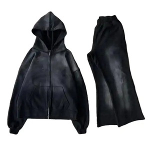 2024 personnalisé Vintage lavage à l'acide en détresse à capuche pantalons de survêtement ensemble coton français éponge survêtements pour le Jogging d'hiver - Product Image 3