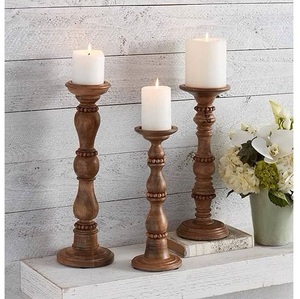 Set of 3 Wooden <b>Taper</b> <b>Candles</b> <b>Holder</b> with Newly Designed Home Style Decorative Candleholder Pillars Tabletop <b>Candle</b> Stand - Product Image 6