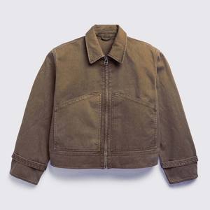 Veste décontractée pour homme en toile de haute qualité, à fermeture éclair, vintage, blanche, délavée à l'acide, 100% coton - Product Image 1