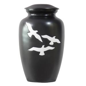 Urnes de crémation pour adultes en aluminium classique de haute qualité de style moderne avec des oiseaux volant blanc et vert fini pour les cendres humaines - Product Image 2