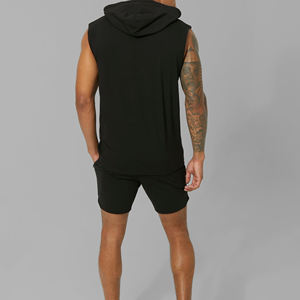 Ensemble short à capuche sans manches pour hommes-Ensemble deux pièces léger et confortable pour vêtements décontractés, salle de sport et activités de plein air - Product Image 2