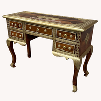 Table de Console Vintage en laiton, décor en bois, pieds en bois, fabriqué à la main, Table de salon rustique, Table d'appoint inde