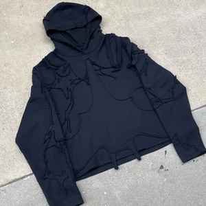 Nouveaux sweats à capuche en molleton français de haute qualité, lourds, broderie, patchs usés, lavage à l'acide, sweats à capuche personnalisés unisexes pour hommes - Product Image 3