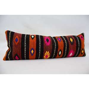 Multicolor Kilim Patchwork Wool <b>Pillow</b> 12x36 Inches Luxury Ethnic Vintage Leaves Pattern Woven Decorative Cushion 18x18 Inches - Product Image 3