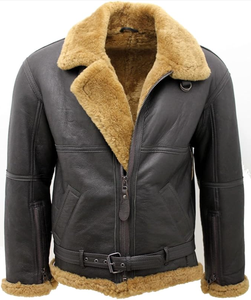 Wholesale Customizable <b>Aviator</b> Vintage <b>Shearling</b> Winter Leather <b>Jacket</b> Warm Faux Fur Zipper Cowhide Plain Dyed Leather <b>Jacket</b> - Product Image 1