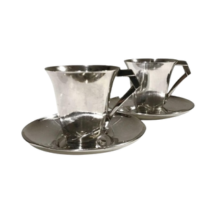 Tasse à café en acier finition argentée faite à la main, ensemble de tasses à thé individuelles, service à thé à domicile, hôtel, avec soucoupe - Product Image 6