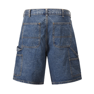 Custom Logo Cotton Workout <b>Knee</b> <b>Length</b> Belted Jean <b>Shorts</b> Loose Fit Applique Stitched Denim <b>Shorts</b> - Product Image 3