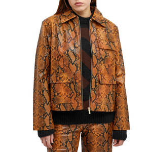 Chaqueta de Cuero de Serpiente Exótica para Mujer, Estilo Piloto con Grabado de Pitón, Transpirable para Invierno, Cuero de Lujo - Product Image 3