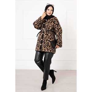 Cárdigan informal con estampado de leopardo, largo, de lana para invierno, con decoración de encaje bordado, tejido jacquard, estilo abotonado - Product Image 3