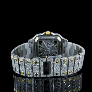 Montre sport pour homme de qualité supérieure, en verre de quartz carré, style hip-hop, en acier inoxydable plaqué or blanc, chiffres romains - Product Image 4