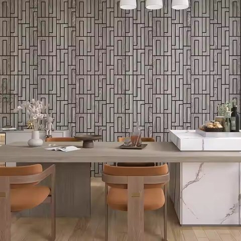 3D Modern Veneer Finish 600mm*2400mm Acoustic Wood Sound Panel Wall Fireproof Polyester Fiber Slat Wall for Hotels MDF Villas