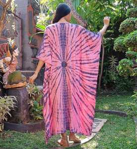 Etiqueta privada Tie-Dye Kaftan Rayon Beach Cover Kimono Patrón sólido único Hasta el suelo Bikini Cover Belt Streets Solicitud personalizada - Product Image 2