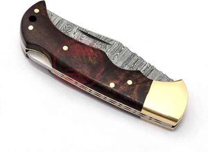 Vente flash Couteaux pliants en acier Damas faits à la main personnalisés Manche en bois Couteau de camping - Product Image 2