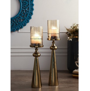 Juego de 2 portavelas de pilar de huracanes, soporte de huracanes dorado brillante de Metal y vidrio para decoración navideña y del hogar - Product Image 2