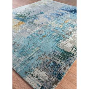 Tapis en laine et soie de bambou noués à la main Kavi gris et noir - Esk-439 pour la décoration intérieure, la salle à manger et les projets extérieurs - Product Image 2