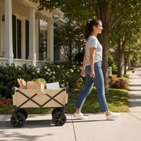 Chariot pliant à roues en acier carbone, 4 roues, pour usage extérieur intensif