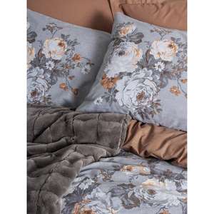 Ensemble housse de couette en coton lisse avec garniture de boîte Double couverture de couleur anthracite - Product Image 1