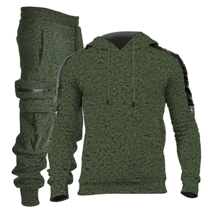 Survêtements de sport d'hiver pour hommes élégants motif solide fermeture à cordon haut pull à capuche bas de col doublure polaire - Product Image 3