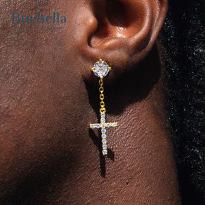 Vente chaude 925 Sterling Silver 14k Gold Iced Cross Dangle Boucles d'oreilles pour hommes Cadeau - Product Image 1