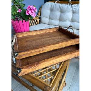 Bandeja para servir desayuno con asas de cuerda Bandejas para servir de madera ligeras respetuosas con el medio ambiente Bandeja decorativa Uso multifunción - Product Image 4