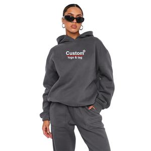 Sudadera con capucha de gran tamaño para mujer de algodón 100% de alta calidad, chándal cálido de lana de 2 piezas, pantalón transpirable y diseño impreso - Product Image 2