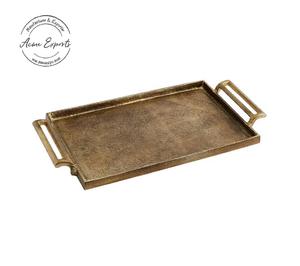 Elegante Juego de Bandejas de Servicio de Metal con Acabado Dorado y Textura Martillada, Asas Laterales, Diseño Duradero para Decoración de Mesa de Lujo - Product Image 2