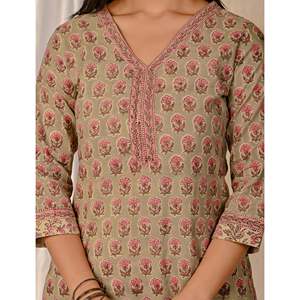 Green Butta <b>Block</b> <b>Printed</b> Cotton Kurta Pant Set Pakistani Ethnic Indian Pakistani Georgette Net Silk Stitched Party Wear - Product Image 2