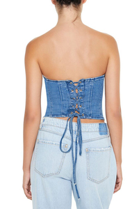 Top de tubo con cordones de mezclilla 2025 diseño personalizado transpirable para mujer de talla grande Jeans para mujer Top de tubo camisa de mujer tarifa al por mayor - Product Image 5