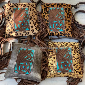 Bolso con flecos de piel de animal de estilo occidental, bandolera con estampado de leopardo, bolsos tallados a mano, ropa de fiesta para mujer, novedad - Product Image 4