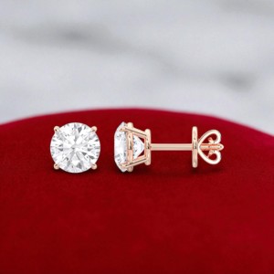 Pendiente de tuerca de cuatro puntas de piedra de moissanita de corte redondo de 6,00 CT, hecho en oro macizo para Unisex, de quilates, - Product Image 4