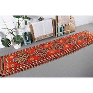 2.5x10.6 ft Turkish Rug, Vintage <b>Runner</b> Rug, <b>Red</b> Brown Oriental Wool Rug - Product Image 4